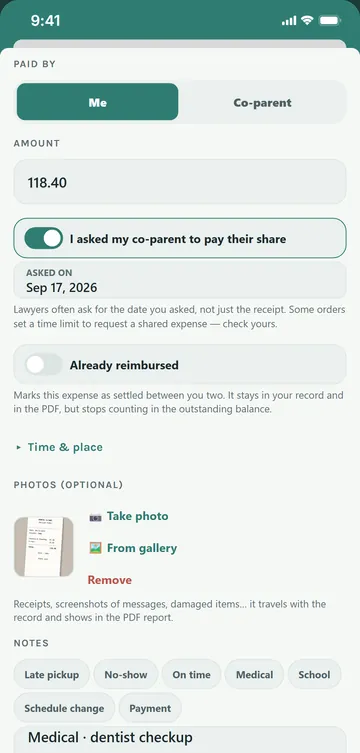 Expense entry with the receipt photo