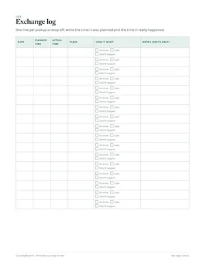Printable binder: the exchange log page