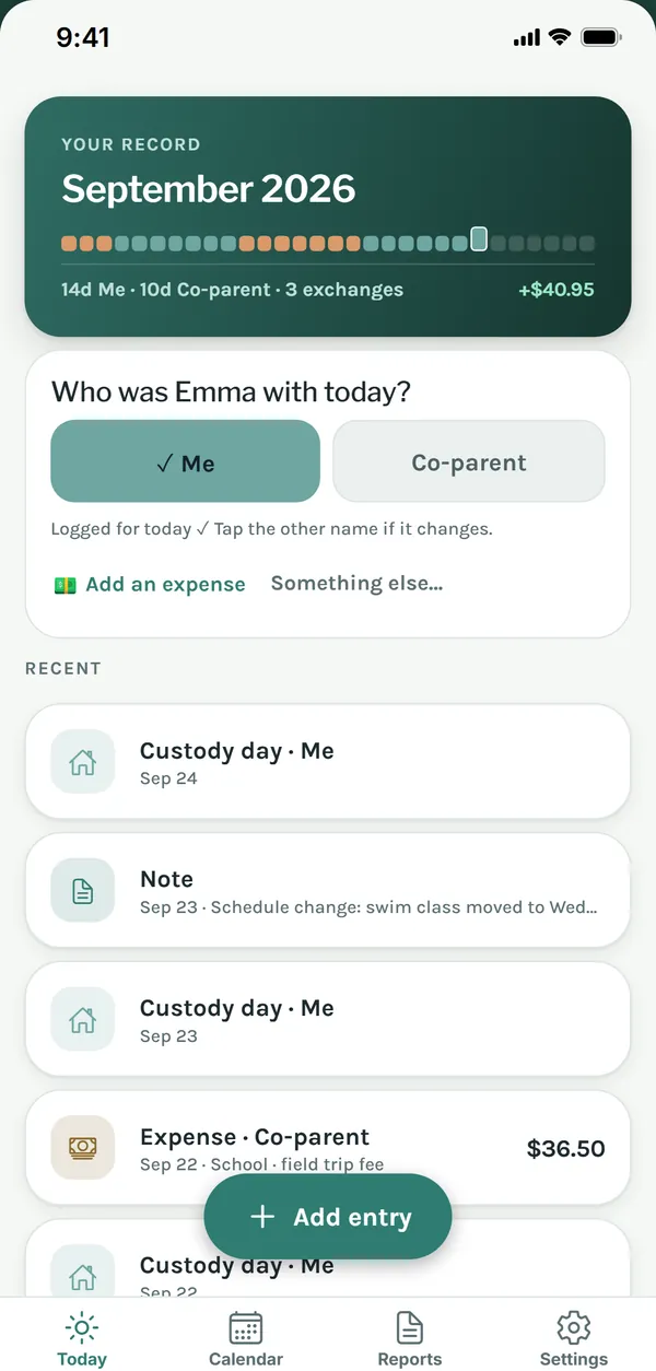 Today screen: who was your child with today